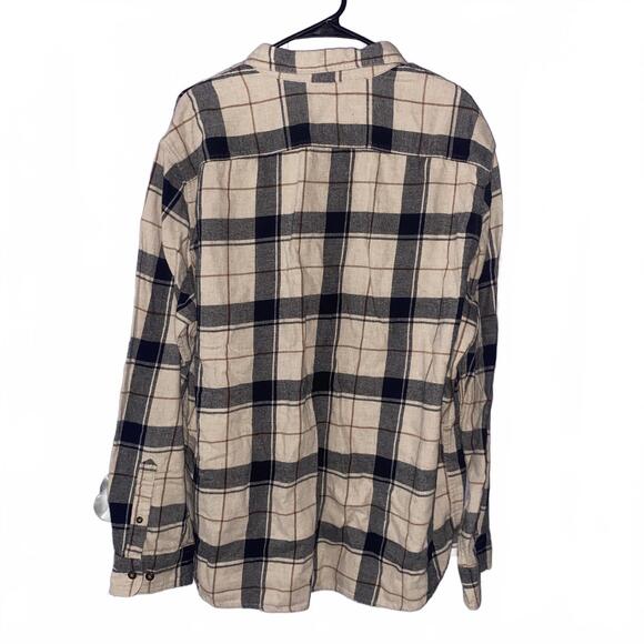 Sonoma Men’s XXL Beige Navy Plaid Flannel Button Down Long Sleeve Shirt - Picture 2 of 3